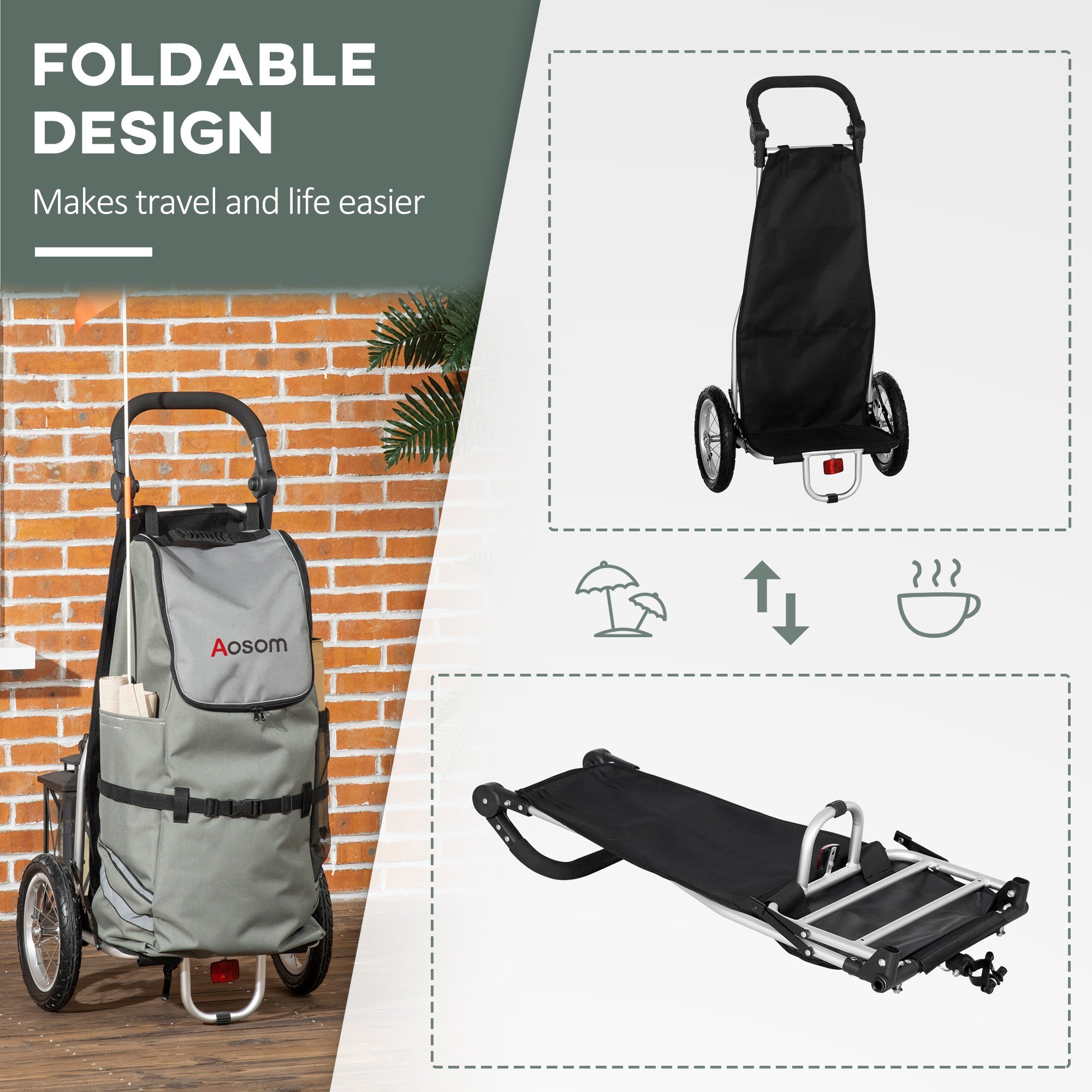 Soozier Bike Trailer, Bicycle Cargo Trailer with 12" Wheels, Reflective Strips, Outdoor Wagon Carrier with Aluminum Frame 