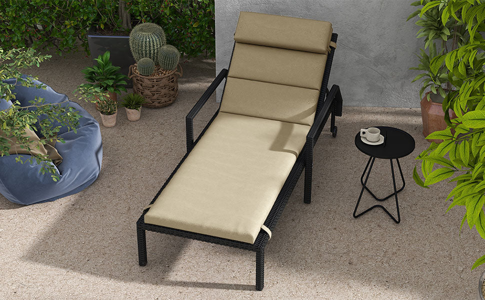 Outsunny Patio Chaise Lounge Chair Cushion Replacement Sun Lounger Pads with Headrest and Ties, Beige 
