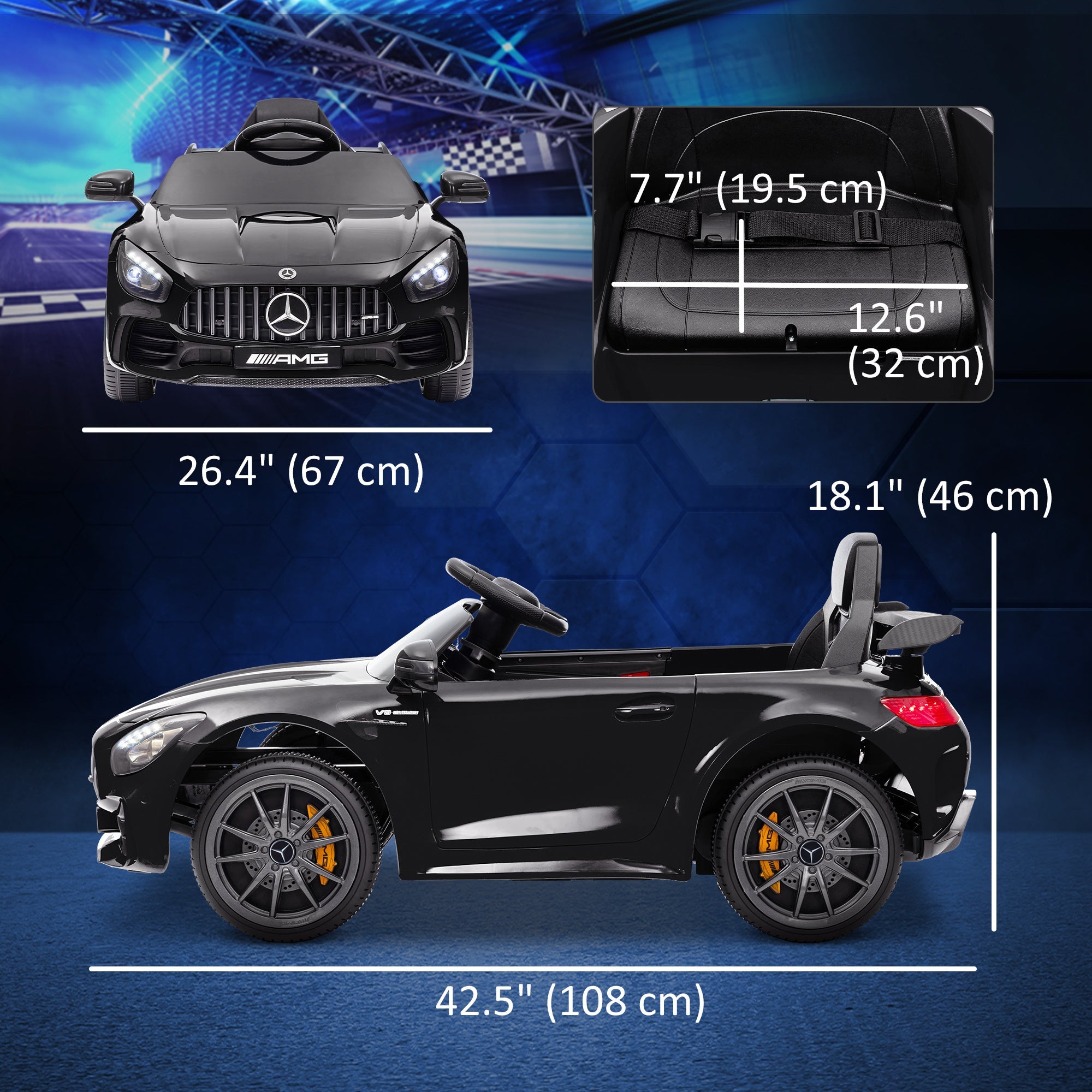 Qaba Mercedes-Benz AMG GTR Licensed 12V Battery Powered Kids Electric Car w/ Remote, Soft Start, Lights, Music Horn Black 