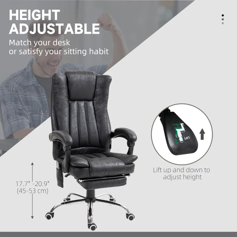 Office Chair 6-point Vibration Massage Chair Micro Fiber Recliner with Retractable Footrest Black