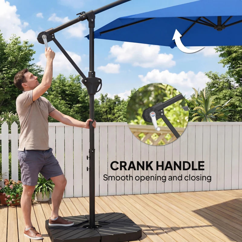 9.7 ft Offset Patio Umbrella with Water/Sand Fillable Weights, Garden Hanging Parasol with Locking Latch, Navy Blue