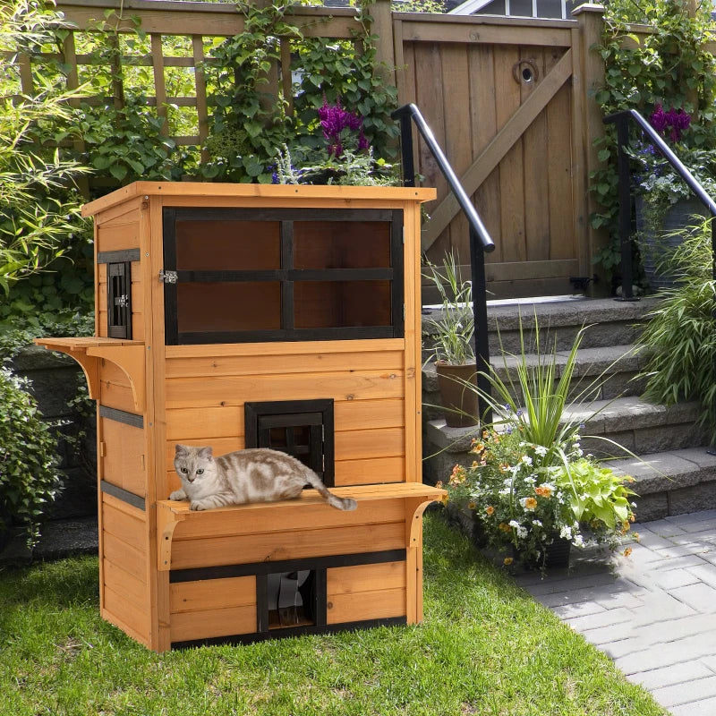 Cat House, Outdoor 3-Tier Kitty Shelter, Weather Resistant, w/ Escape Door