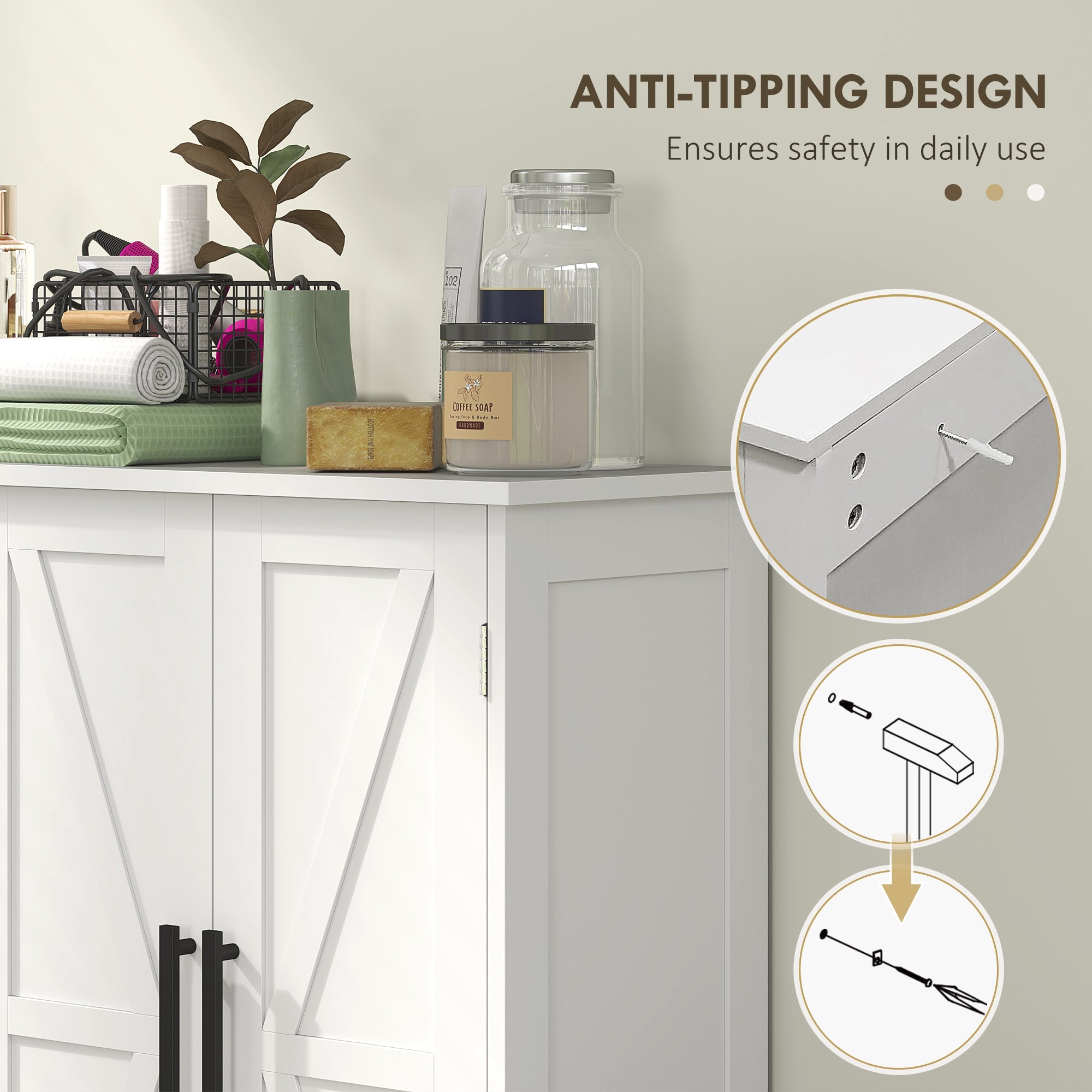 HOMCOM Bathroom Floor Cabinet, Farmhouse Bathroom Storage Cabinet with Adjustable Shelf, White 