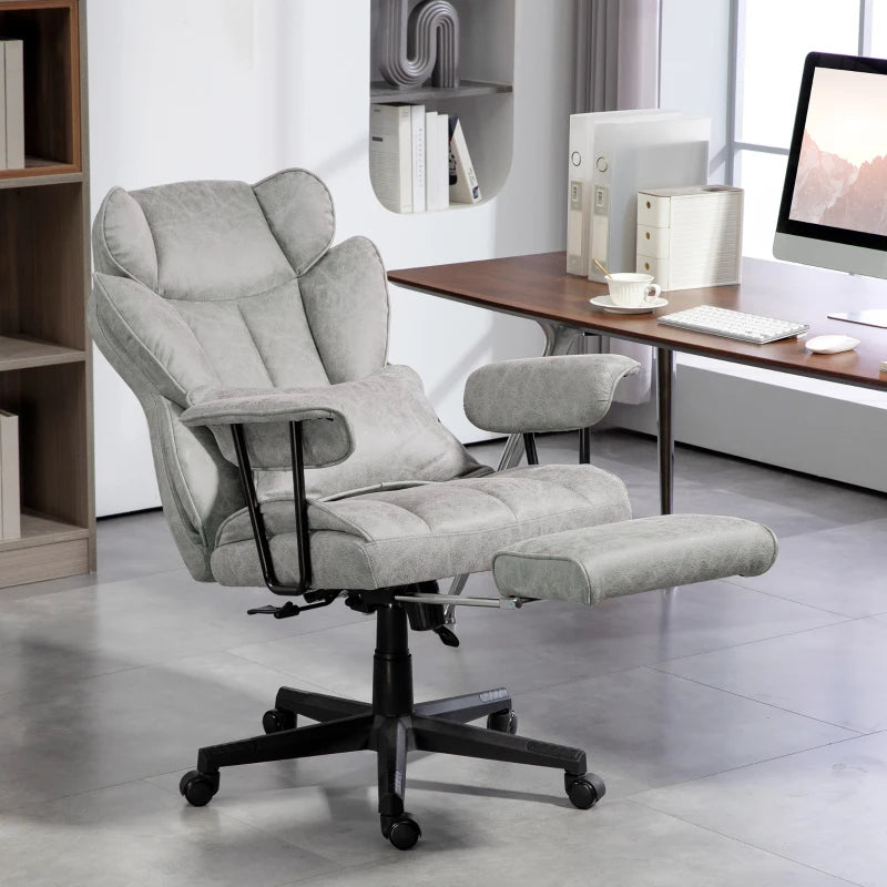 Big and Tall Office Chair with Foot Rest, 400LBS High Back Desk Chair with Padded Armrests, Lumbar Support, Grey