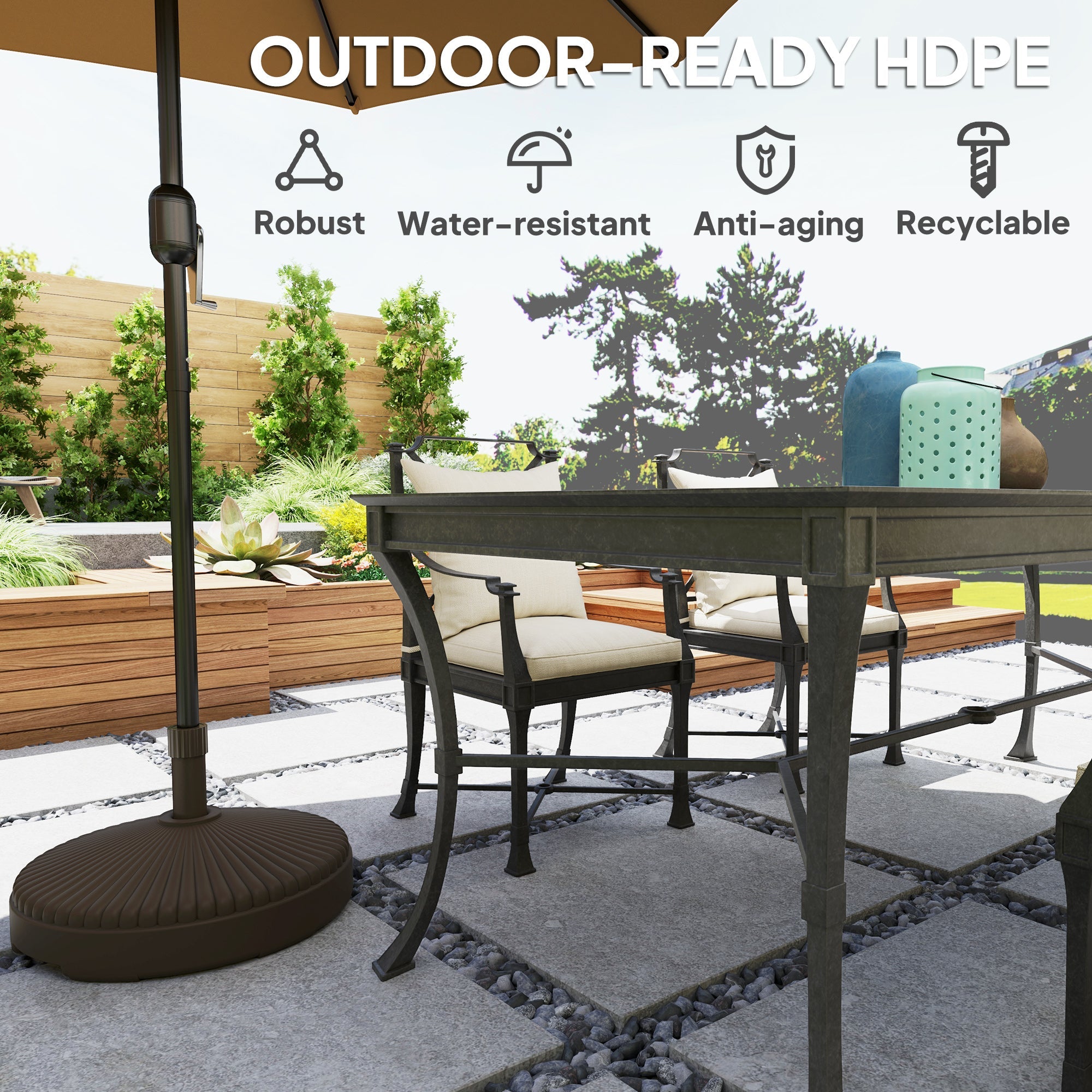 Outsunny Round Patio Umbrella Base Parasol Holder Outdoor Umbrella Stand, Filled Up to 62lbs with Stand or 51lbs with Water for Garden, Poolside, Brown 