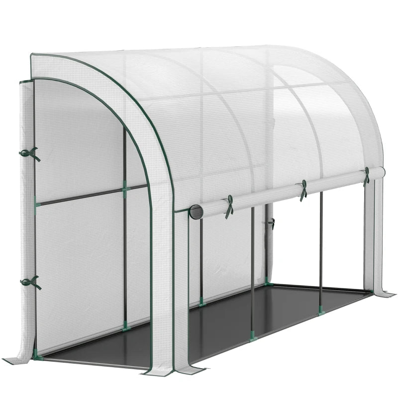 Walk-in Lean-to Greenhouse, Outdoor Gardening Green House with Zipper Roll-up Doors and Window, 10' x 3' x 5', White