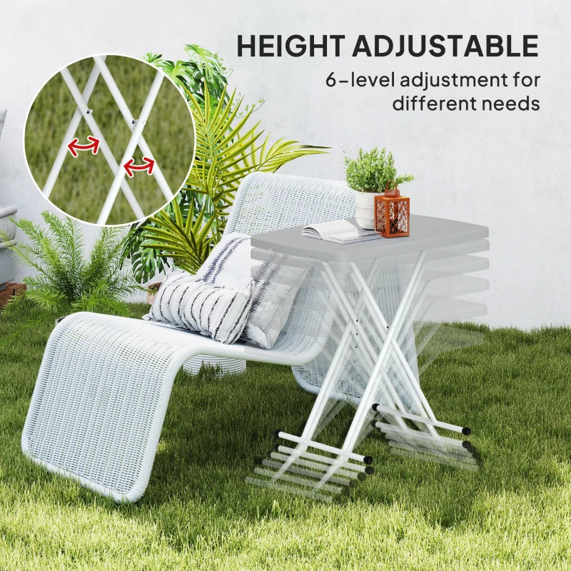 Portable Patio Side Table, Height Adjustable Outdoor Side Table, Folding Balcony Table with Metal Frame, Dark Grey