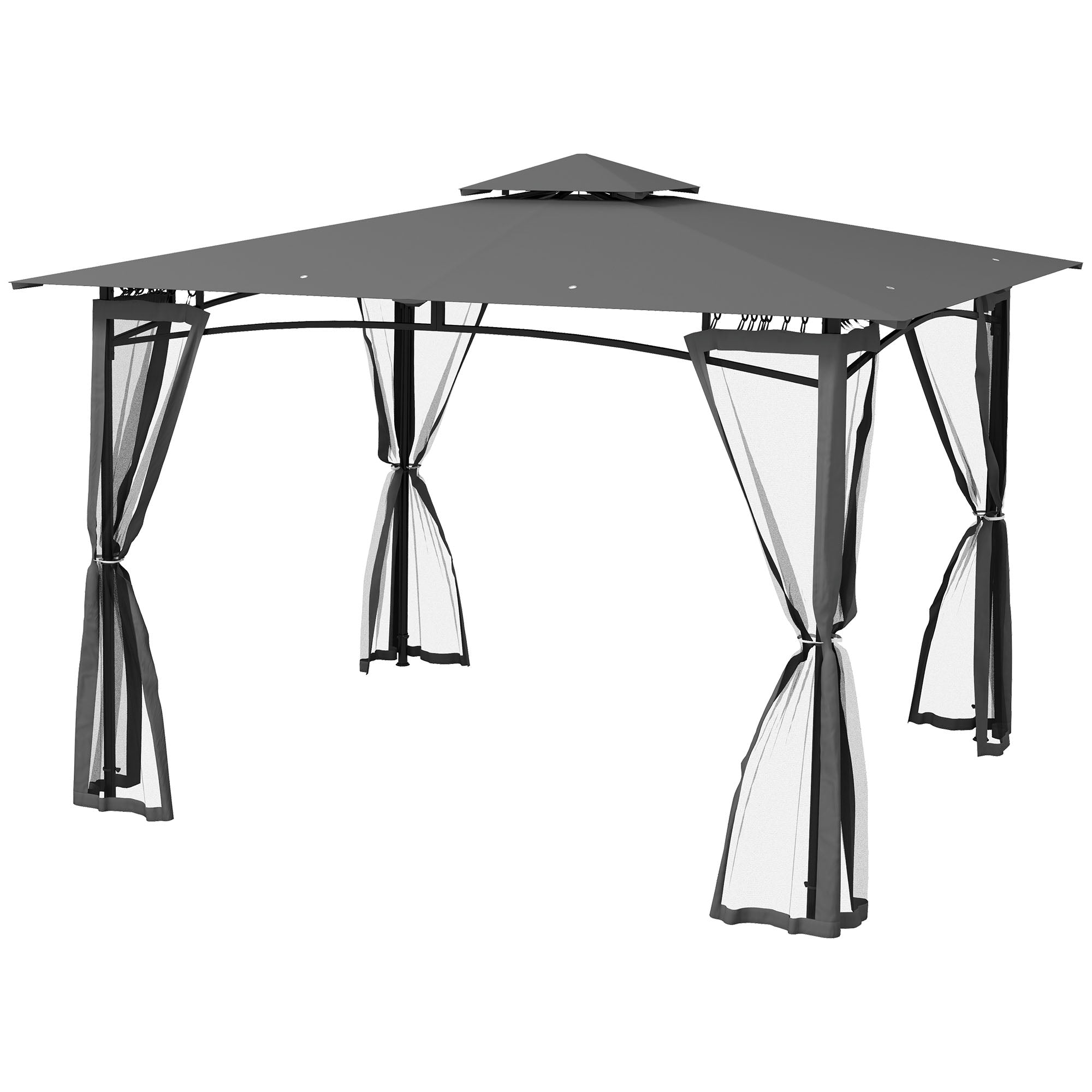 Outsunny 10' x 12' Outdoor Gazebo with Nettings, Patio Gazebo Canopy for Patio Garden Backyard Deck, Dark Grey 