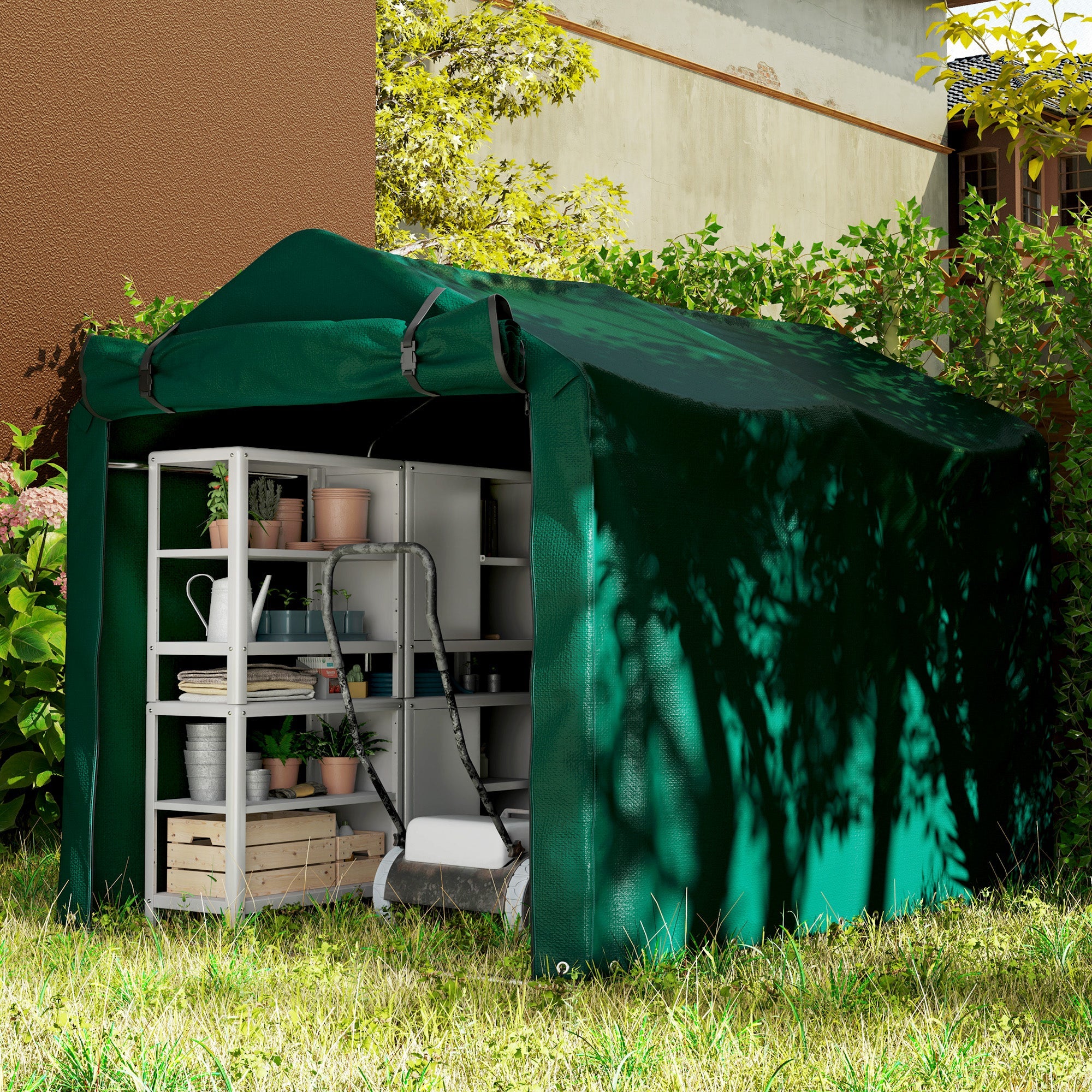 Outsunny Outdoor Storage Shed, UV Resistant Bike Tent with Roll-up Zipper Door, Portable Shed for Bike, Motorcycle, Dark Green 