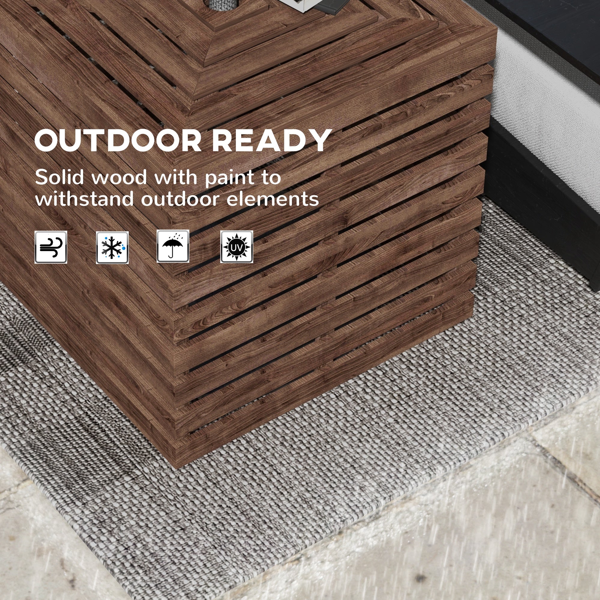 Outsunny Outdoor Umbrella Base Storage Box & Wooden Patio Side Table 2-in-1, Brown - Multifunctional Elegance for Your Patio 