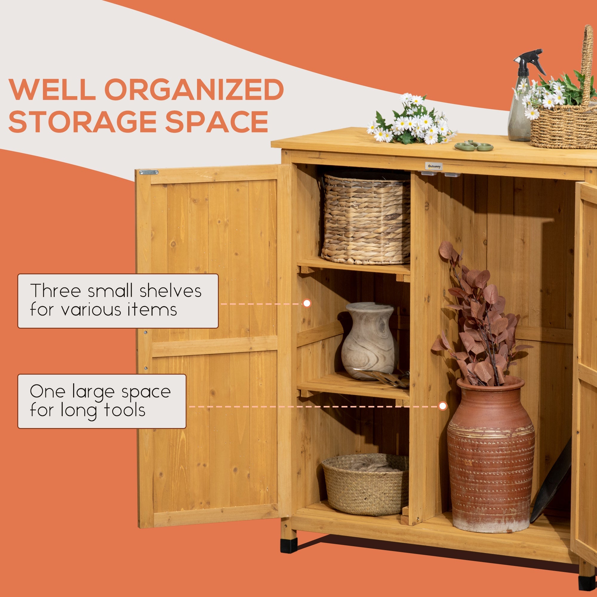 Outsunny Outdoor Storage Cabinet Potting Table Wooden Gardening Bench with Patio Cabinet Magnetic Doors 