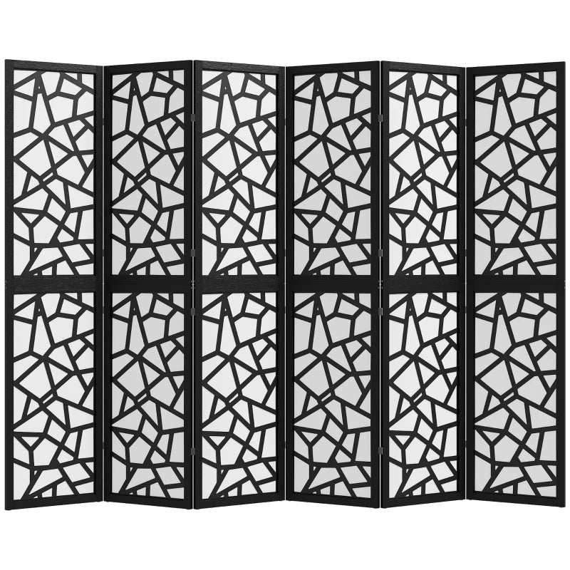 6 Panel Room Divider, 5.6 FT Lightweight Folding Privacy Screen with Geometric Pattern for Living Room, Bedroom, Black