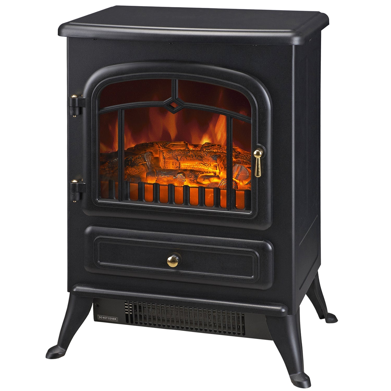 HOMCOM 16" Freestanding Electric Fireplace Heater Fire Stove with Wood Burning Flame 750/1500W Black 