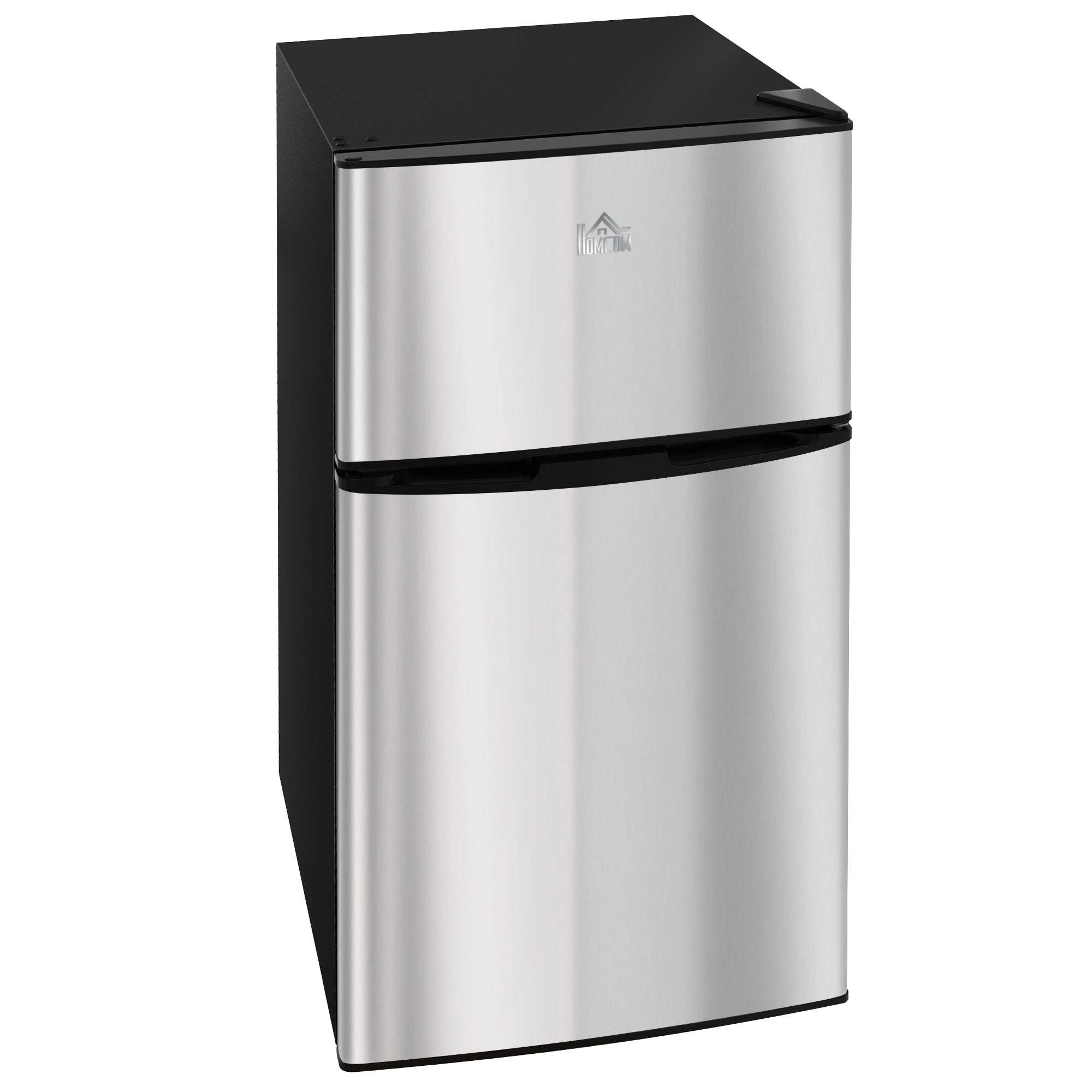 HOMCOM 3.2 Cu Ft Compact Refrigerator, Mini Fridge with Freezer, Adjustable Shelves and Reversible Doors for Bedroom, Silver 