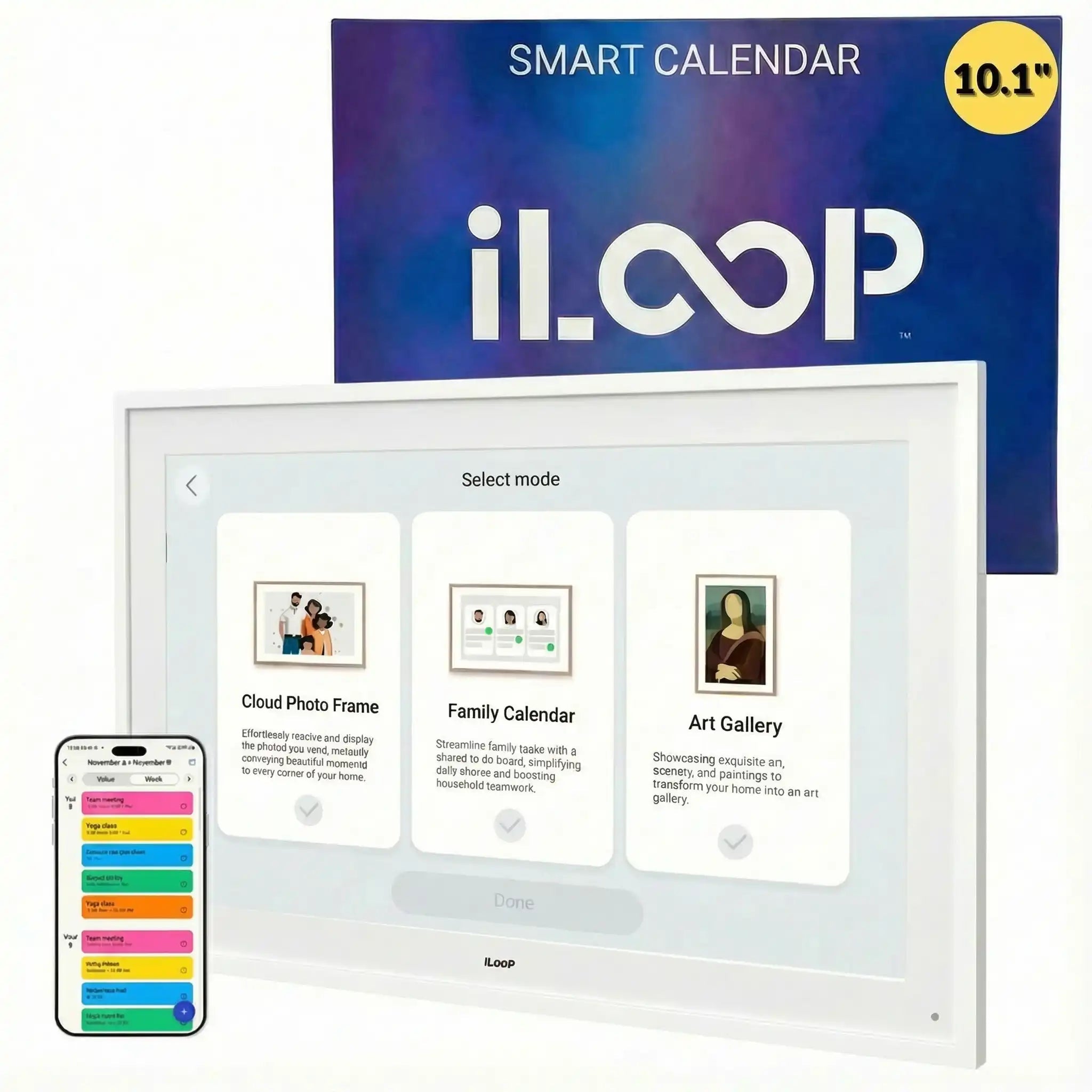 iLoop 10.1” Digital Calendar 32GB | Calendar, Wi-Fi Photo & Video Frame, Art Gallery | Premium Features No Subscription, Touchscreen