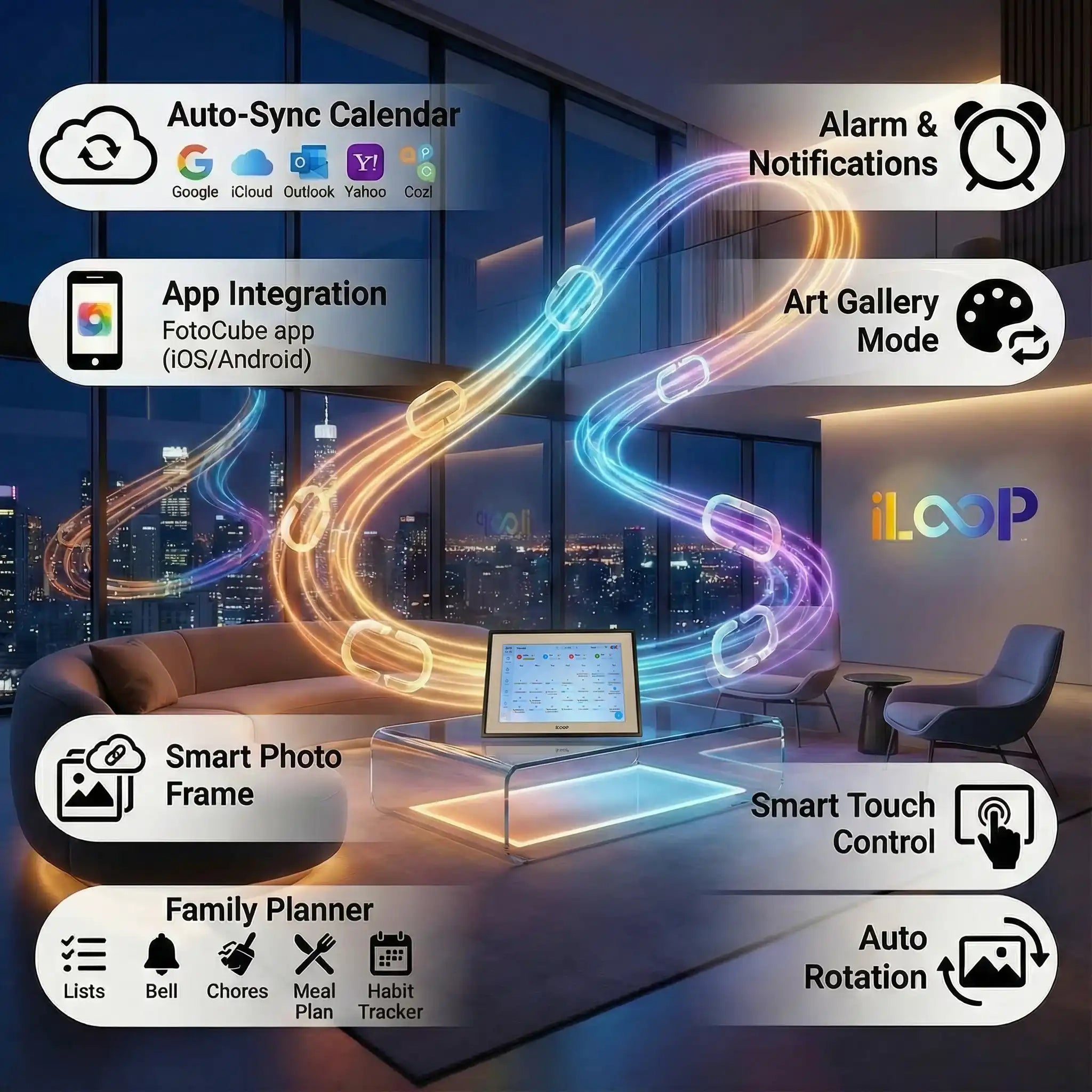 iLoop 10.1” Digital Calendar 32GB | Calendar, Wi-Fi Photo & Video Frame, Art Gallery | Premium Features No Subscription, Touchscreen