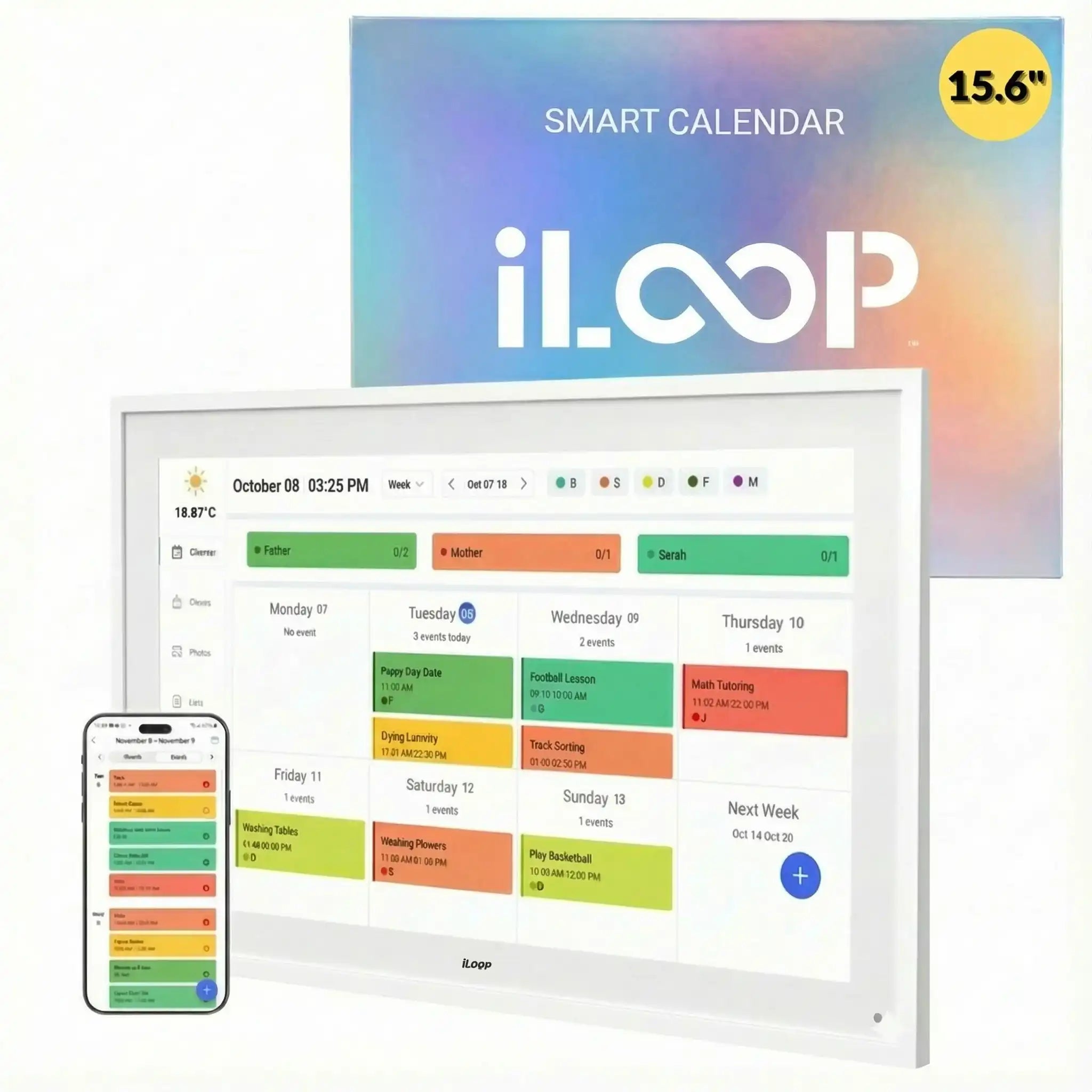 iLoop 15.6” Digital Calendar 32GB | Calendar, Wi-Fi Photo & Video Frame, Art Gallery | Premium Features No Subscription, Touchscreen