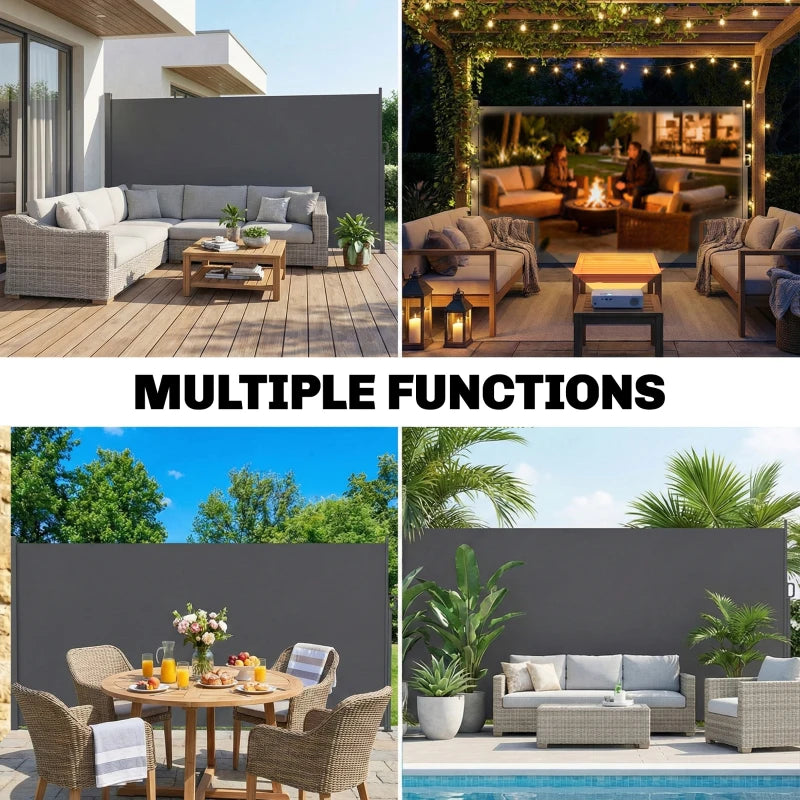 Retractable Side Awning, 165" x 73" Outdoor Privacy Screen, Water-Resistant, UV 50+, Dark Grey