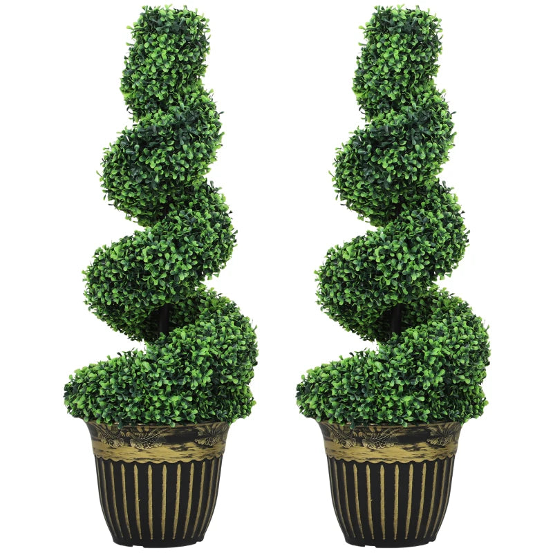 Set of 2 Artificial Plants, Topiary Spiral Boxwood Trees with Pot, for Home Indoor Outdoor Decor, 90cm