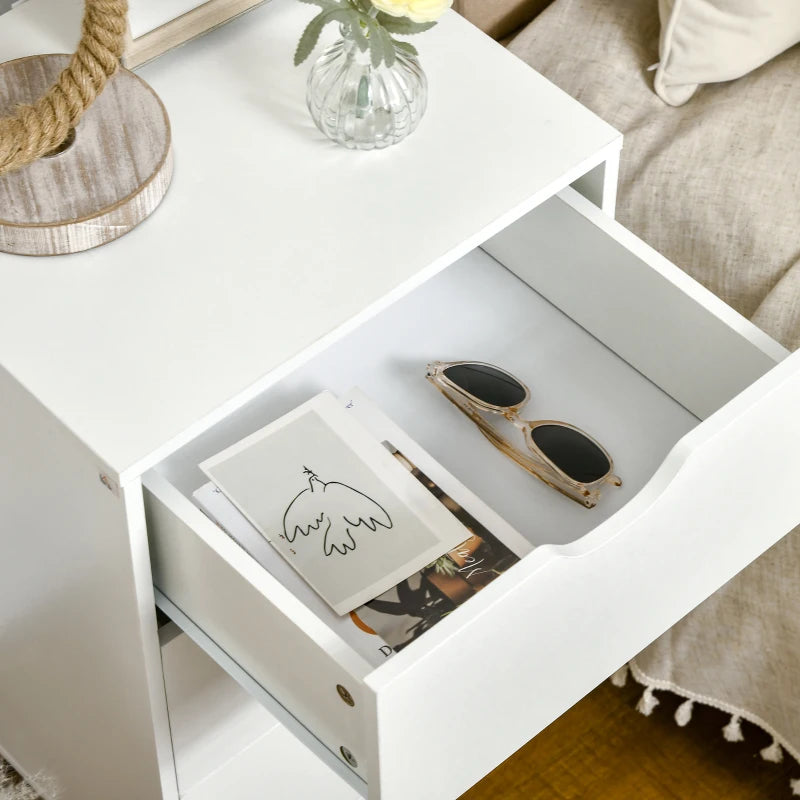 Bedside Table, Modern Nightstand with 3 Drawers, Side End Table with Wood Legs for Living Room, Bedroom, White