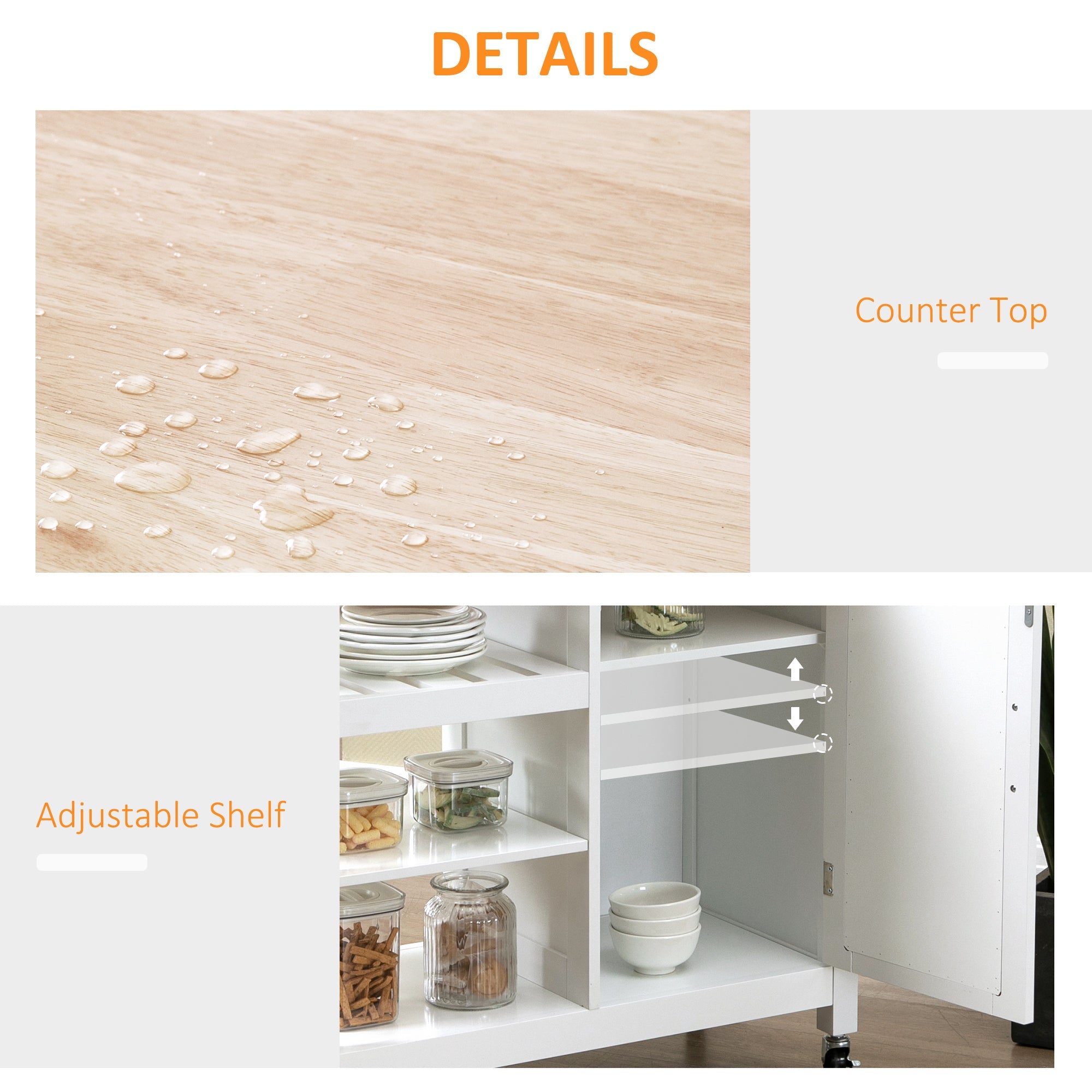 HOMCOM Kitchen Craft: Wheeled Cart with Embossed Door Panel, Storage Drawer, White Utility Island 