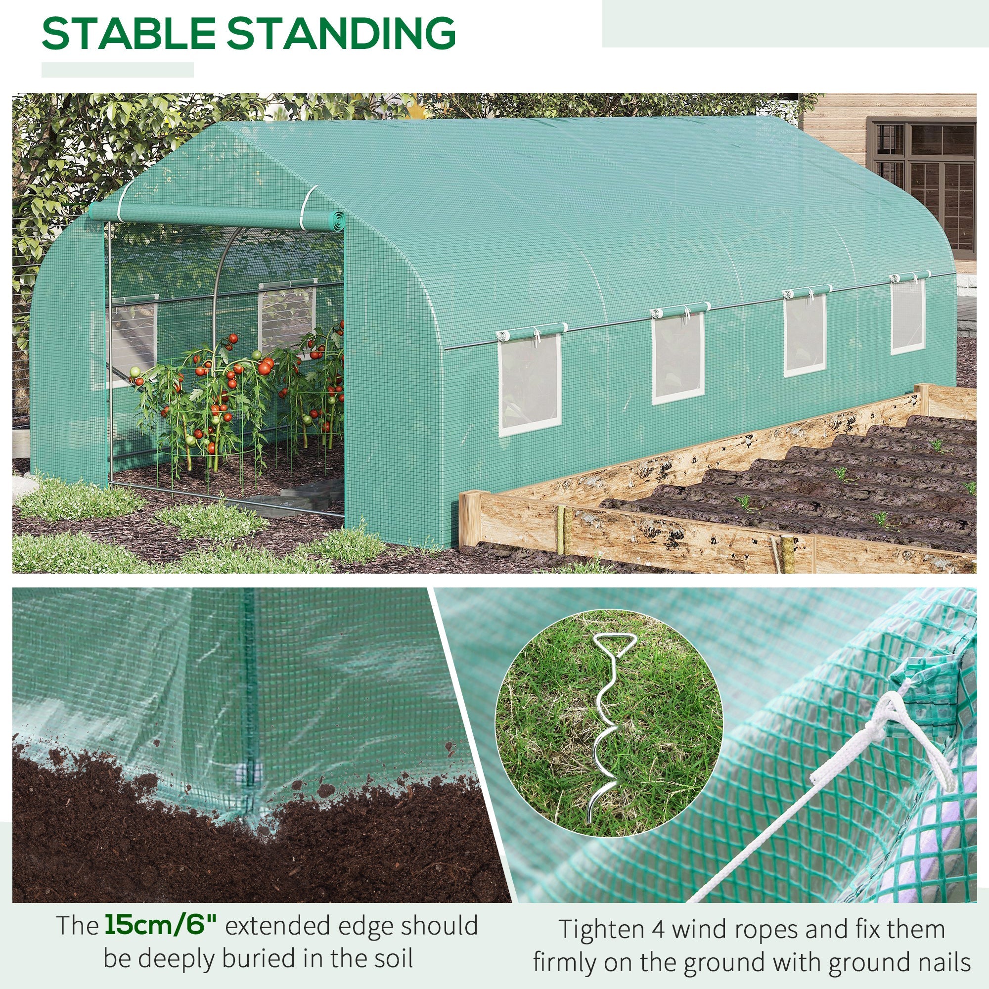 Outsunny 20'x10'x7' Walk-In Steeple Greenhouse Outdoor Backyard Plant Seed Growth Tunnel Warm House Green 