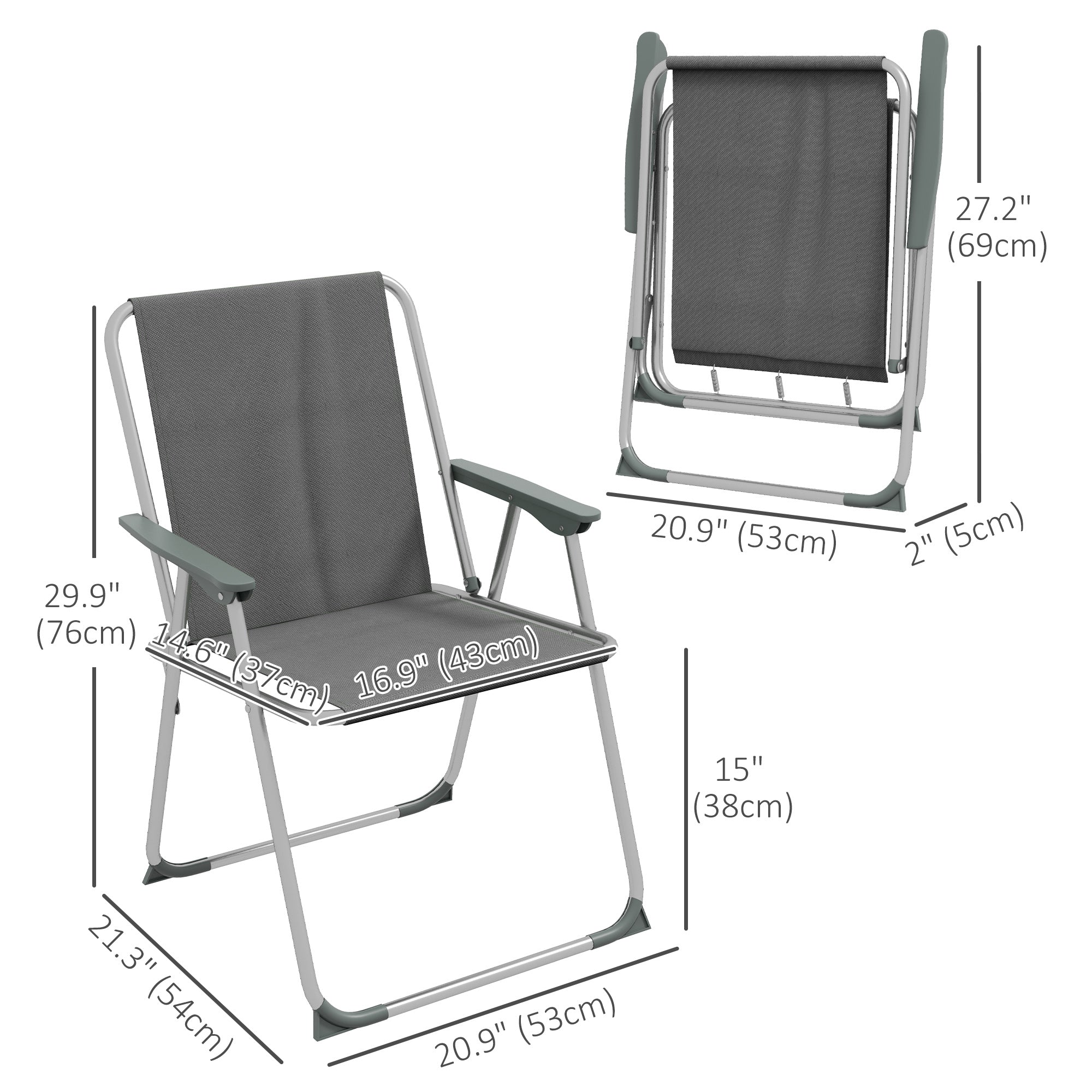 Outsunny Portable Patio Perfection: 4-Pack Folding Camping Chairs with Armrests for Garden Backyard, Grey Finish 