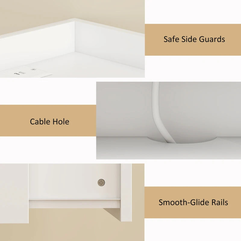 Wall Mounted Bedside Table, Set of 2 Floating Nightstand with Charging Station, Drawer and Open Shelf for Bedroom, White