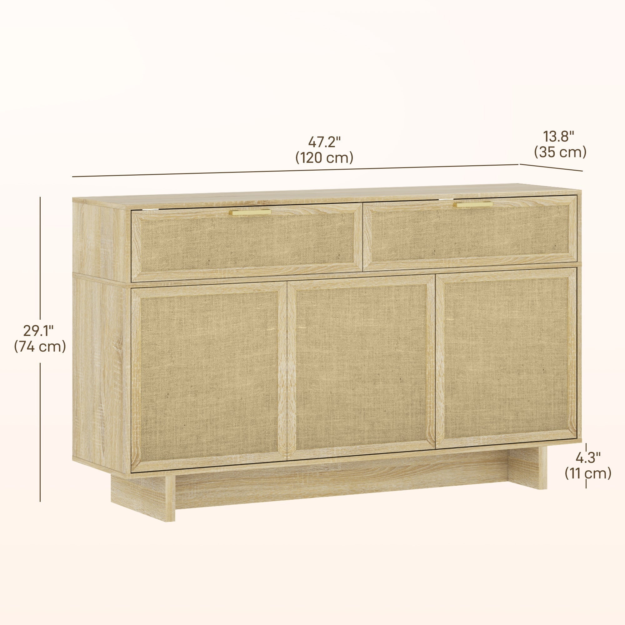 HOMCOM Boho Kitchen Sideboard Buffet Cabinet with Hinge Doors, Drawers and Adjustable Shelf for Living Room, Natural Wood 