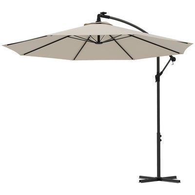 Outsunny 10' Cantilever Hanging Offset Umbrella Solar LED Lights Crank Cross Base Aluminum Frame Beige 