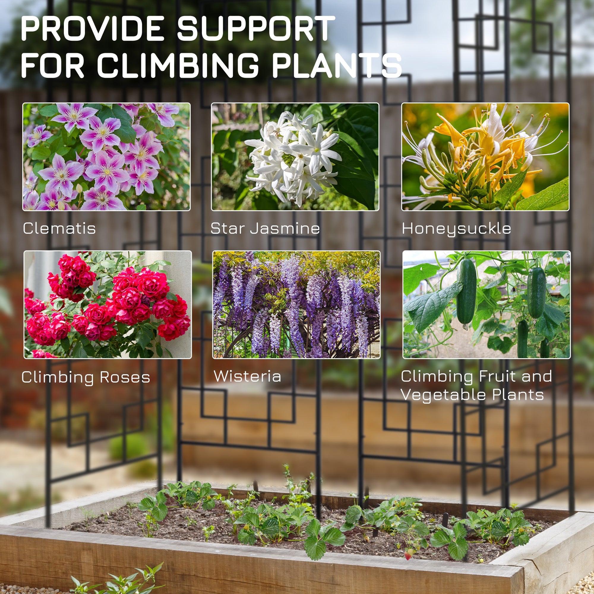 Outsunny 72in Garden Trellis with 4 Mental Grid Panels for Roses, Cucumbers & Vine Plants, Rust-Resistant for All Weather Use 