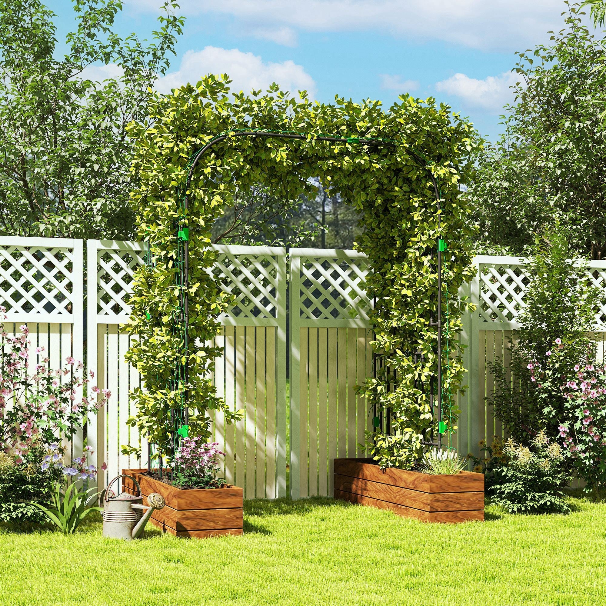 Outsunny Arched Garden Trellis, 8 FT Tall Metal Plant Trellis Support with Trellis Netting for Climbing Plants 
