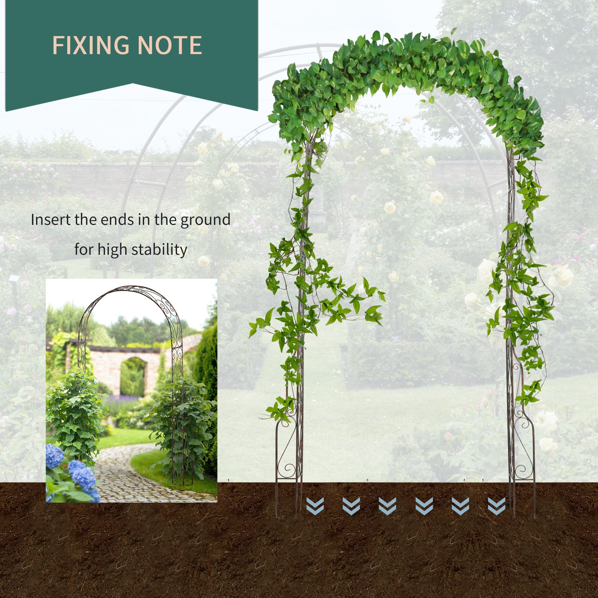 Outsunny 7.5ft Garden Metal Arch Outdoor Walkway Arbor for Decorative Climbing Vine Plants Patio Lawn, Black 