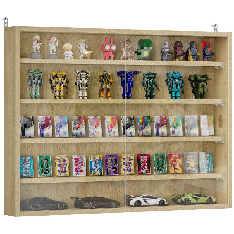 5-storey Display Cabinet, Shot Glass Display Case, Glass Curio Cabinet with 2 Glass Doors and 4 Adjustable Shelves, Oak