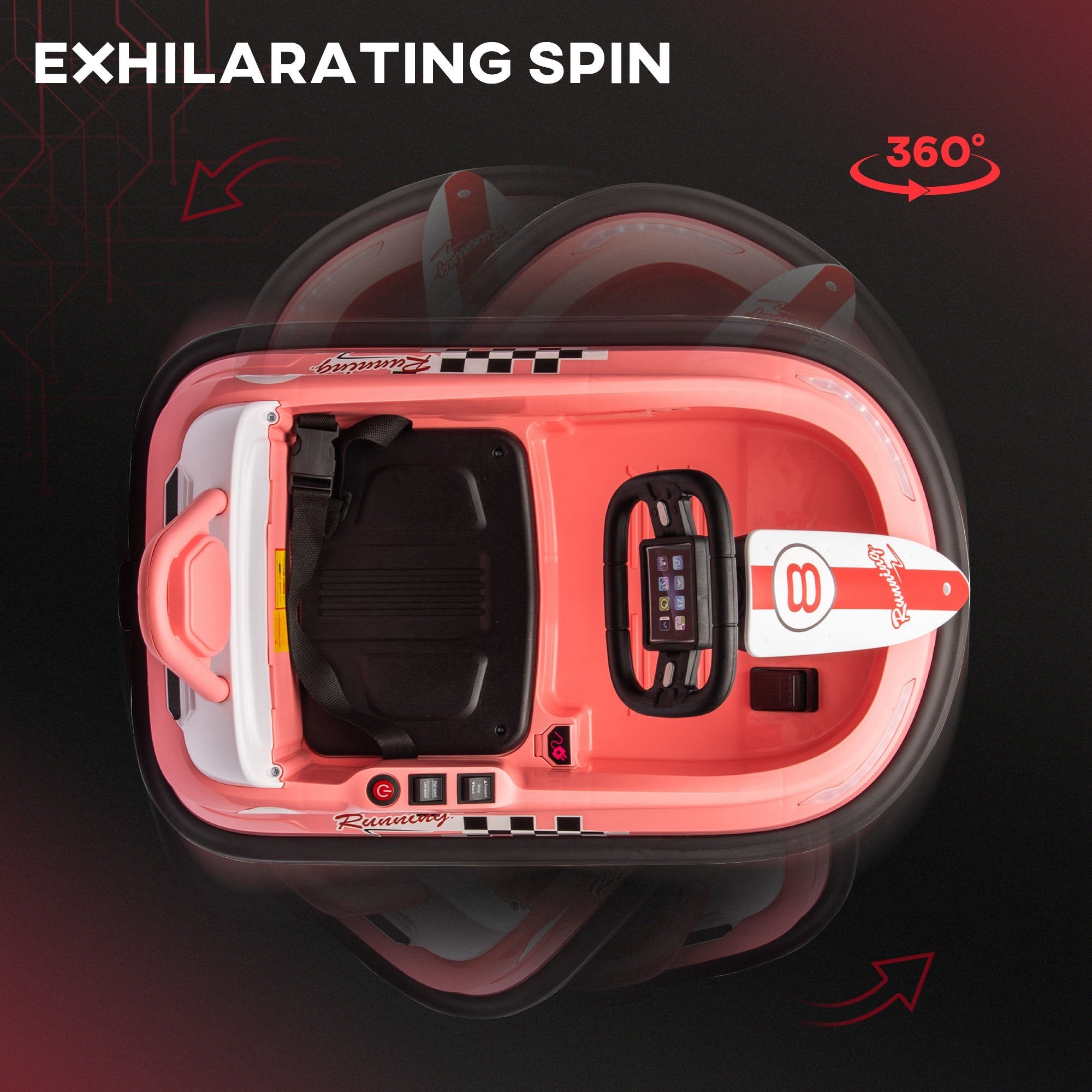 Aosom Kids Bumper Car, 6V 360° Rotation Electric Ride on Car, Twin Motors Battery Powered Toy, Horn and Lights, Safety Belt - Pink 