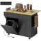 Kitchen Island Cart with Charging Station and Drop Leaf, Kitchen Island Table on Wheels with Trash Can Cabinet, Black
