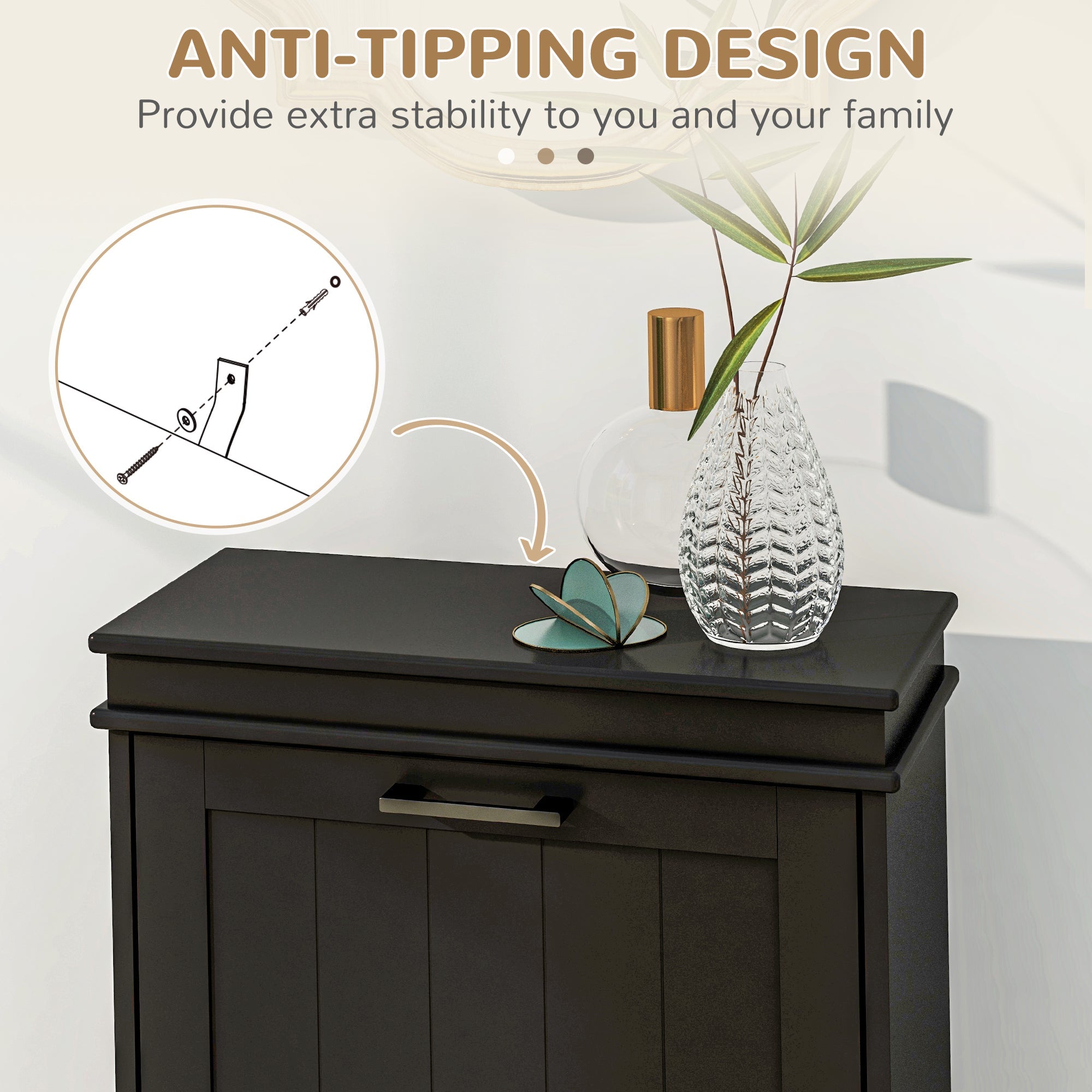 HOMCOM Compact Shoe Haven: 2 Flip Drawer Cabinet with Adjustable Shelves for 10 Pairs of Shoes, Black Finish 