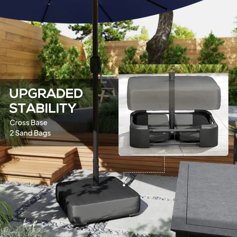 Double-sided Patio Umbrella with Base Included & 48 LED Lights 15ft Dark Blue