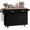 Kitchen Island with Storage, Rolling Kitchen Island with Drop Leaf, Rubber Wood Top and Adjustable Shelves, Black