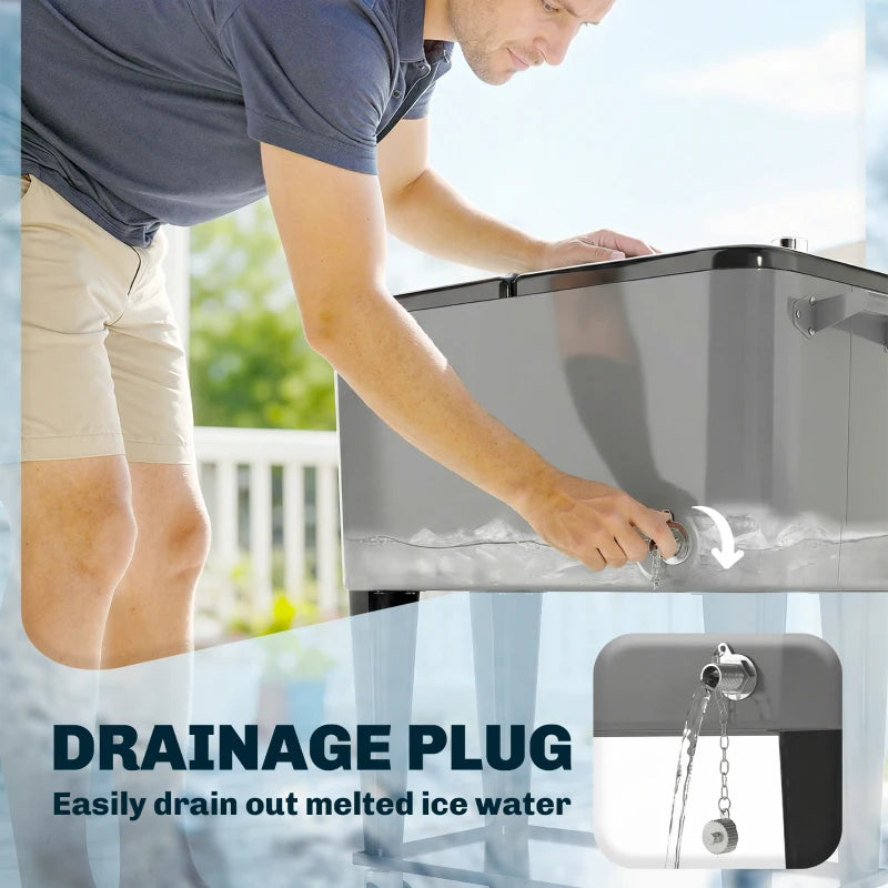 80 Quart Rolling Patio Cooler Cart with Storage Shelf, Patio Cooler with Locking Wheels, Bottle Opener & Cap Catcher