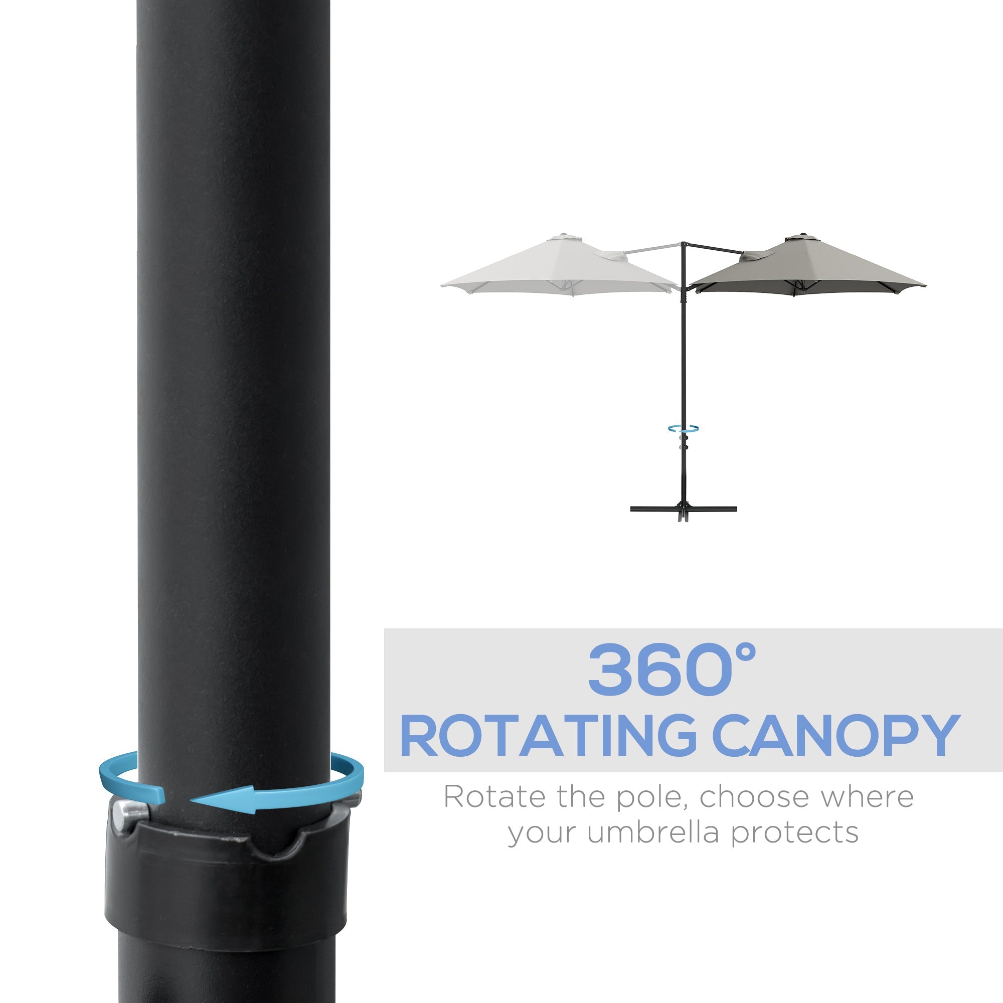 Outsunny 8.5FT Outdoor Cantilever Roma Parasol with 360° Rotation and Cross Base, Offset Patio Umbrella for Garden, Light Grey 