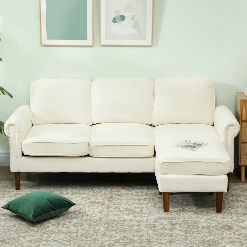 L Shape Sofa, Modern Sectional Couch with Changeable Chaise Lounge, Wooden Legs, Corner Sofa for Living Room, Cream