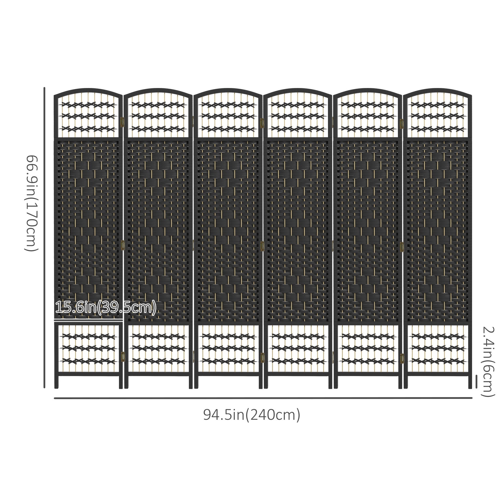 HOMCOM Stylish Wave Room Divider Screen: 6-Panel Folding Fiber Privacy Partition for Home & Office, Black 