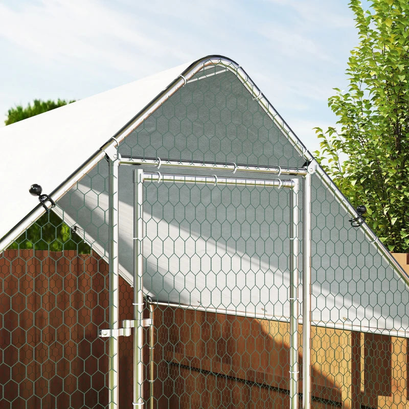 Metal Chicken Coop with Water- and UV-Protection Cover for Backyard Hen, Duck, Rabbit, 6.6' x 6.6' x 6.6'