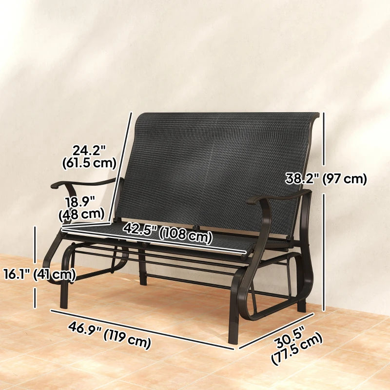 Garden Double Gliding Chair, Patio Glider Armchair for Outdoor, Backyard Mesh Seat and Backrest, Steel Frame Black