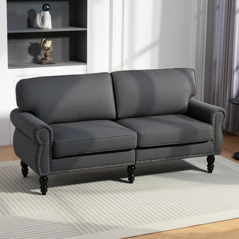 Stylish Midback Double Sofa with Sponge Padding, 2 Seater Sofa Couch, with Rubber Wood Leg, Dark Grey