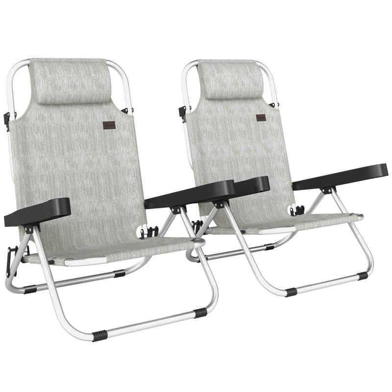 Folding Beach Chair Set of 2, Reclining Backpack Beach Camping Chairs with 4-Position Adjustable Backrest