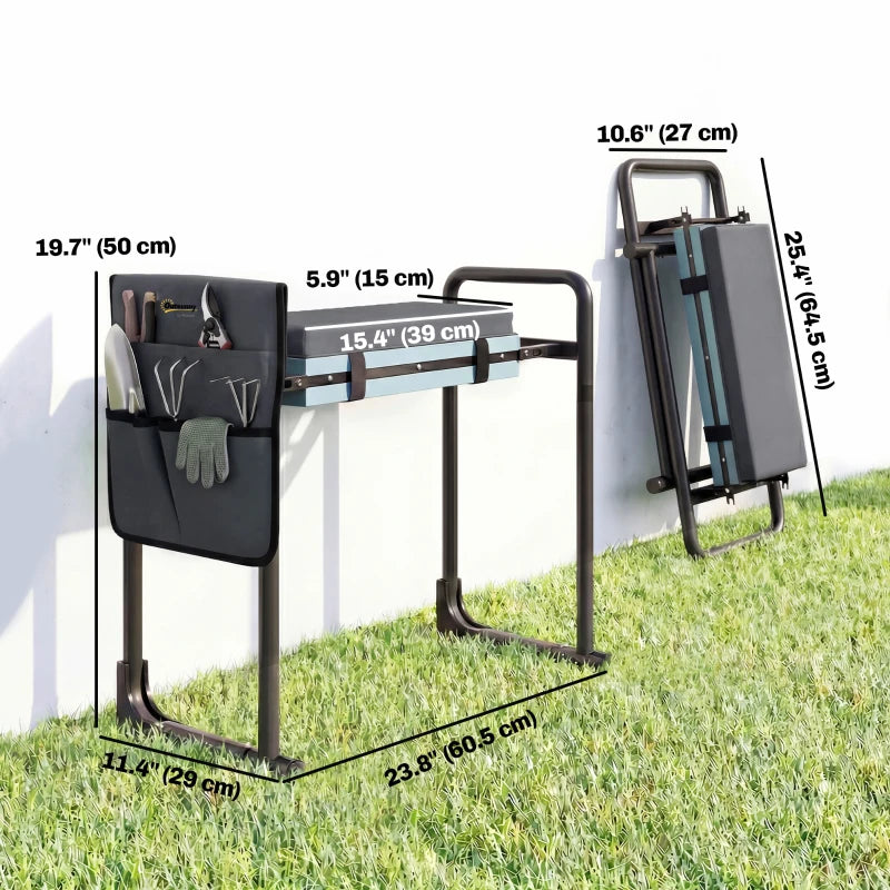 Garden Kneeler and Seat, Heavy Duty Foldable Gardening Stool with Thicker Soft Kneeling Pad, Extendable Steel Legs