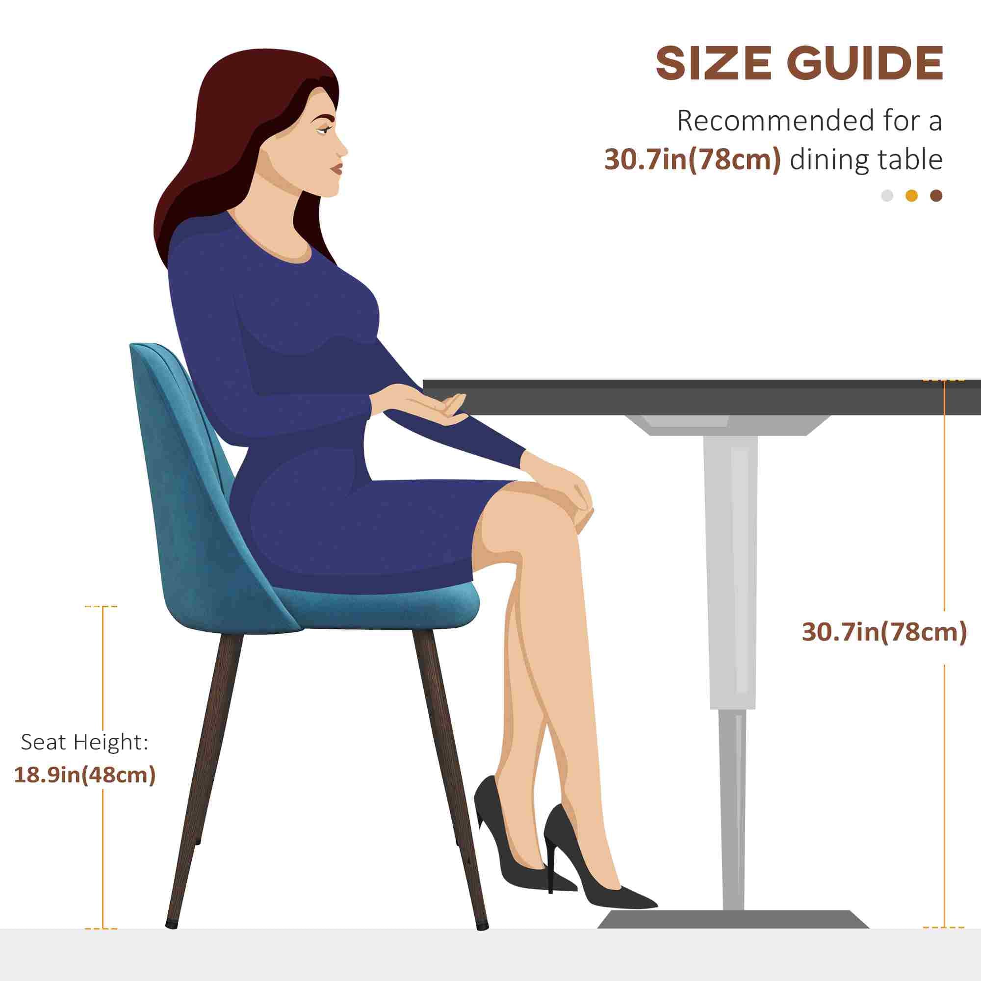 HOMCOM Set of 4 Dining Chairs Modern Velvet Upholstery Curved Back Wood-grain Steel Legs Blue 