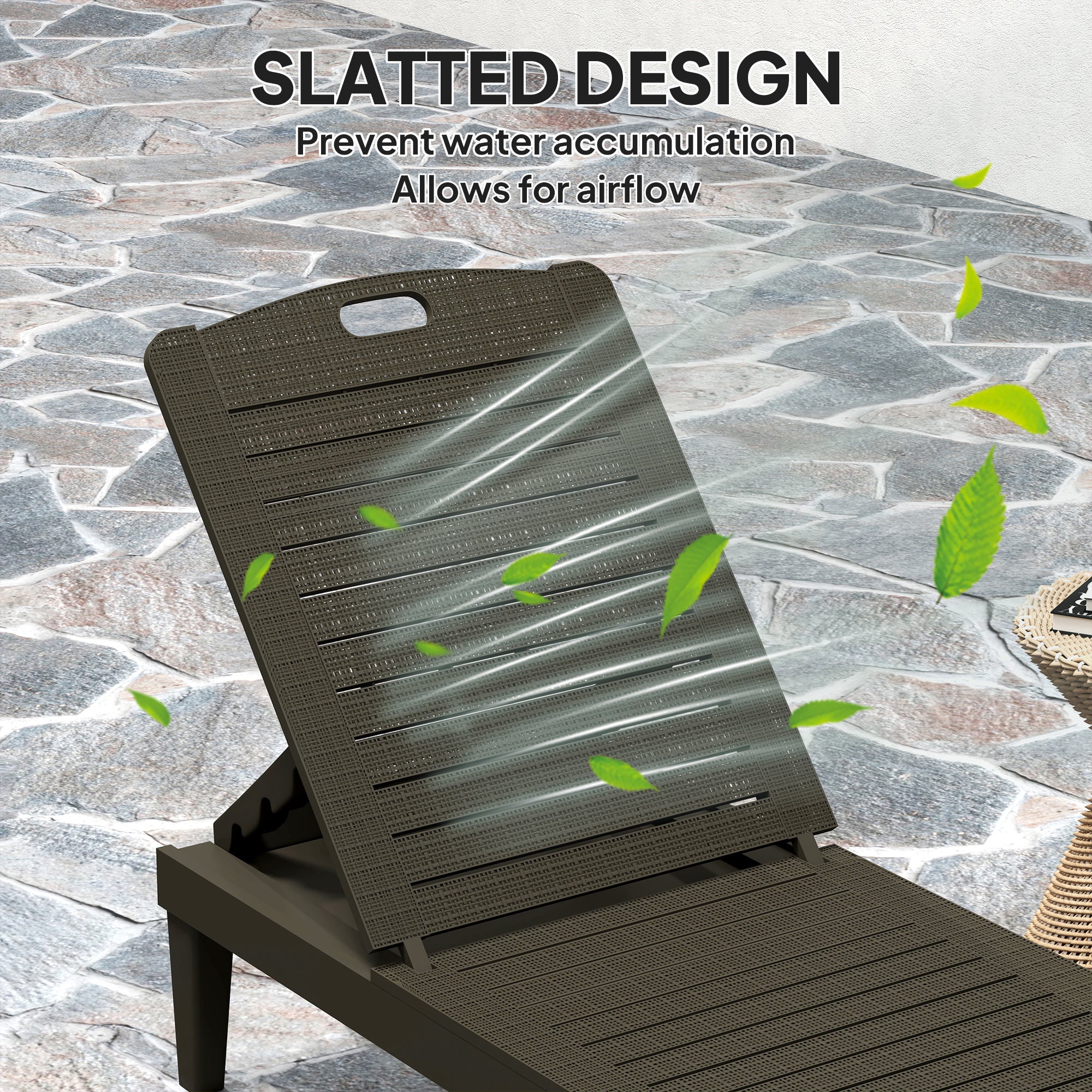 Outsunny Set of 2 lounger chair, Waterproof Resin Exterior Lounge Chairs with 4-Position Adjustable Backrest for Backyard, Black 